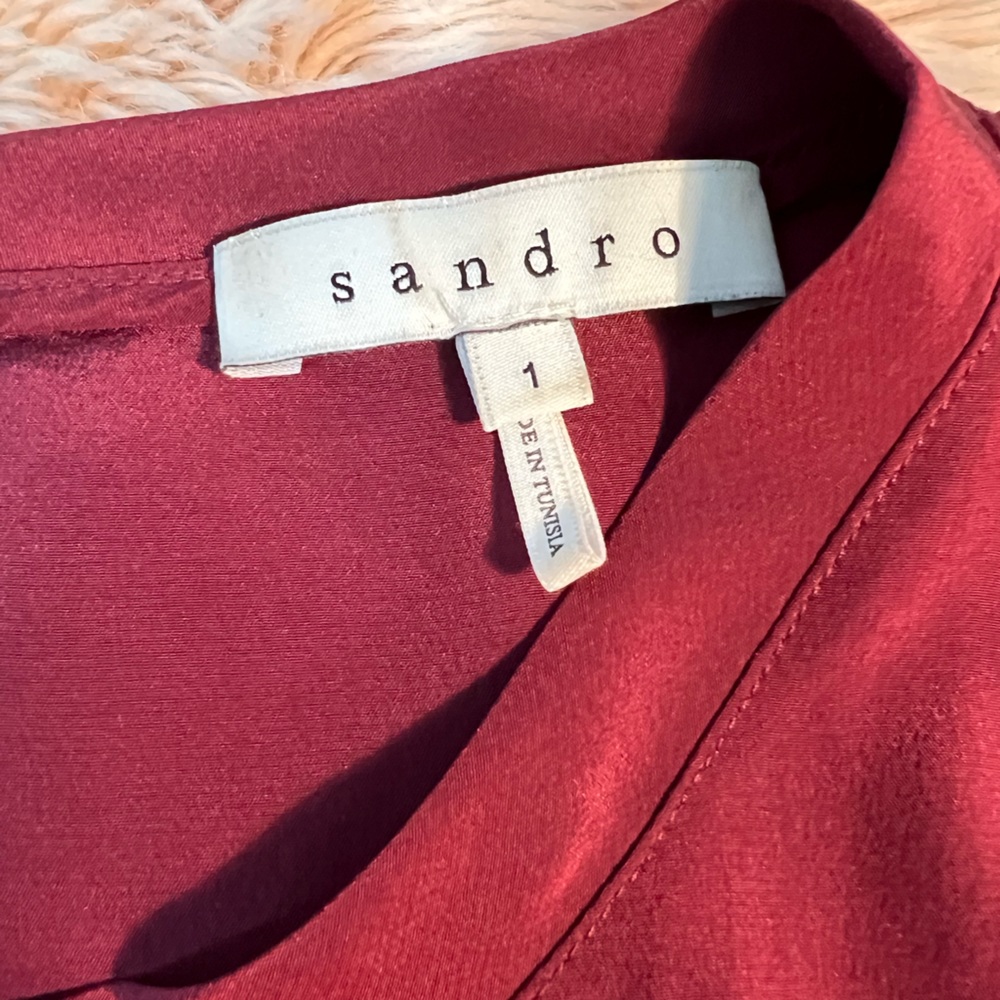 Sandro Paris Burgundy 100% Silk Open Back Cap Sleeve Blouse Sz 1 Small Workwear - Picture 7 of 9
